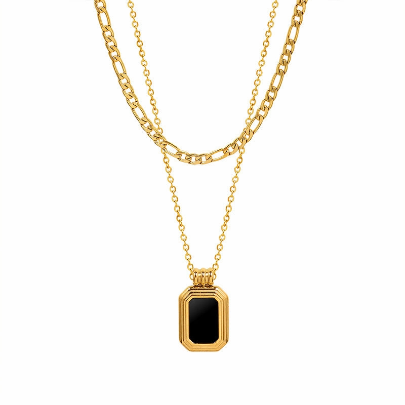 Wholesale Black Shell Acrylic Double Layered Titanium Steel Necklaces