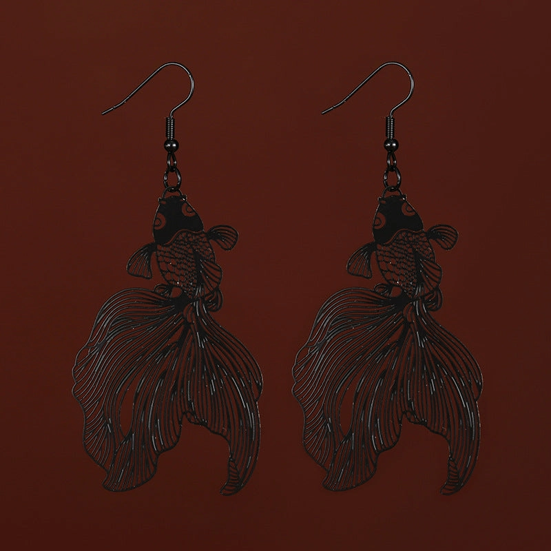 Wholesale Black Tail Goldfish Pendant Earrings