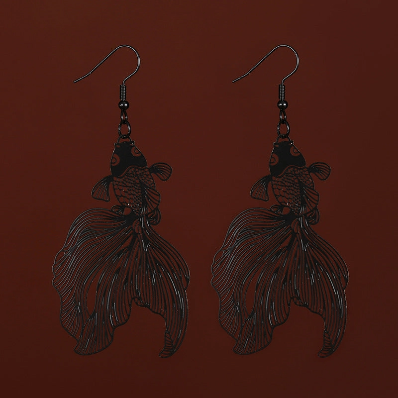Wholesale Black Tail Goldfish Pendant Earrings