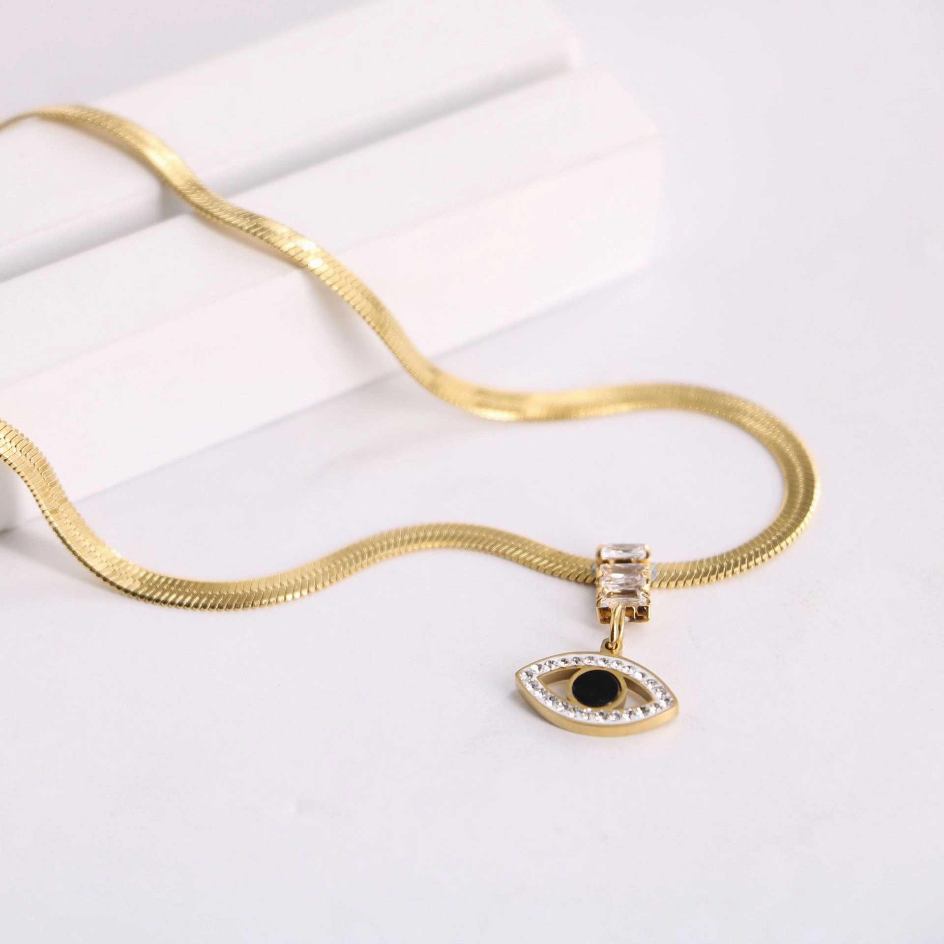 Wholesale Blade Chain Zircon Set Demon Eye Titanium Steel Necklaces