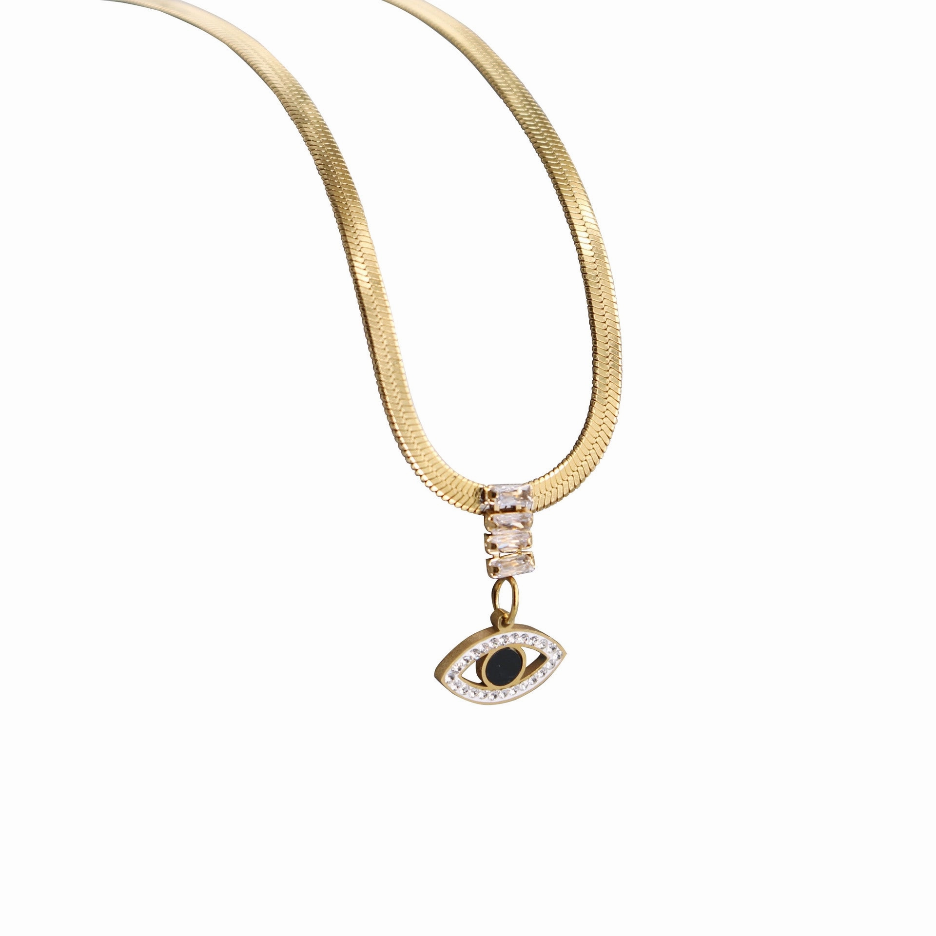 Wholesale Blade Chain Zircon Set Demon Eye Titanium Steel Necklaces