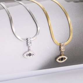 Wholesale Blade Chain Zircon Set Demon Eye Titanium Steel Necklaces