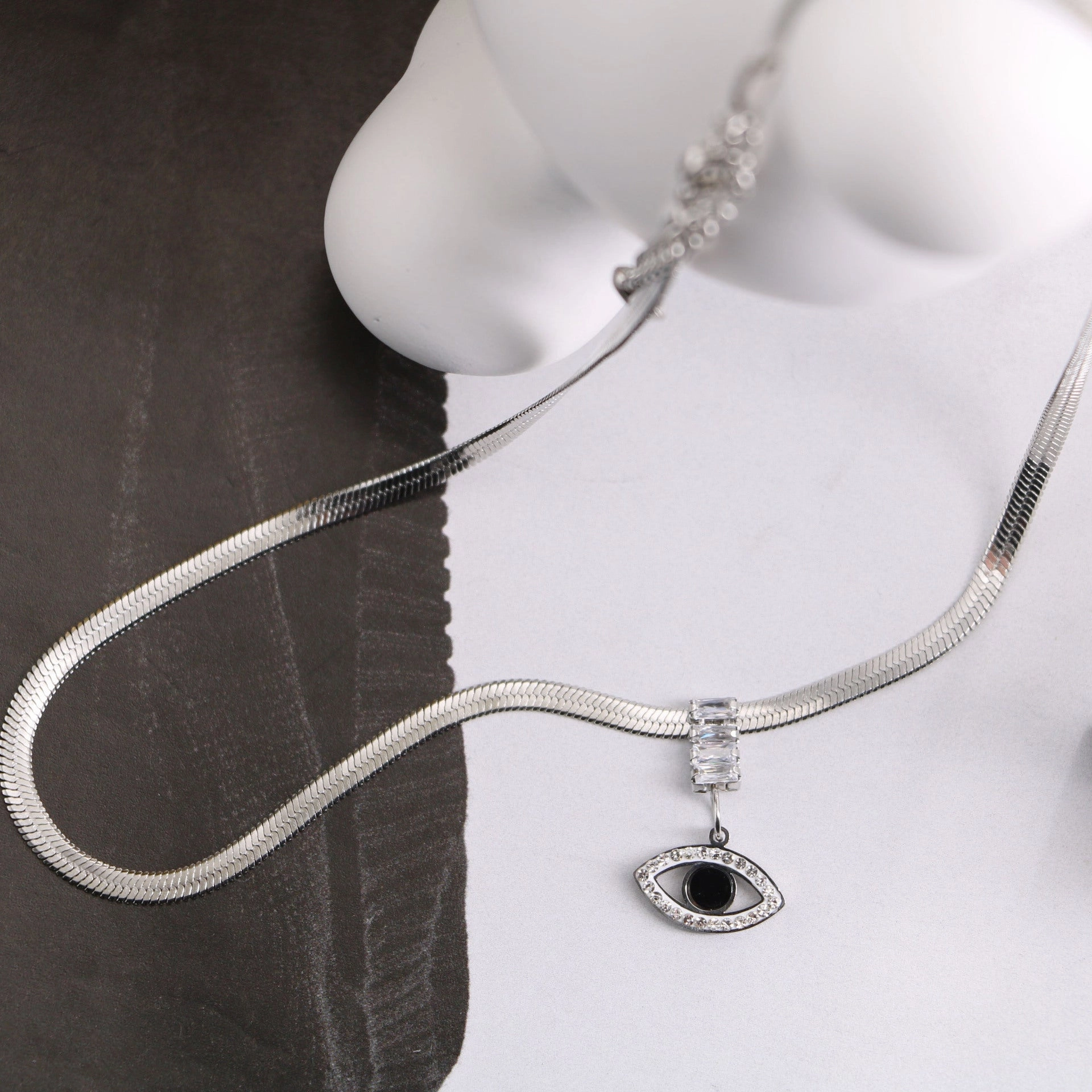Wholesale Blade Chain Zircon Set Demon Eye Titanium Steel Necklaces