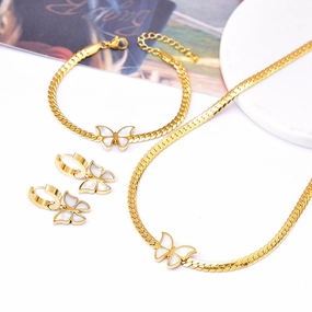 Wholesale Blade Chains, Shell Butterfly Collarbone Chains, Female Titanium Steel Non Fading Bracelets, Earrings, Golden Butterfly Sets
