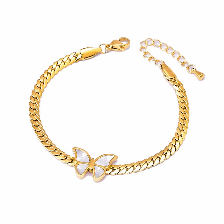 Wholesale Blade Chains, Shell Butterfly Collarbone Chains, Female Titanium Steel Non Fading Bracelets, Earrings, Golden Butterfly Sets