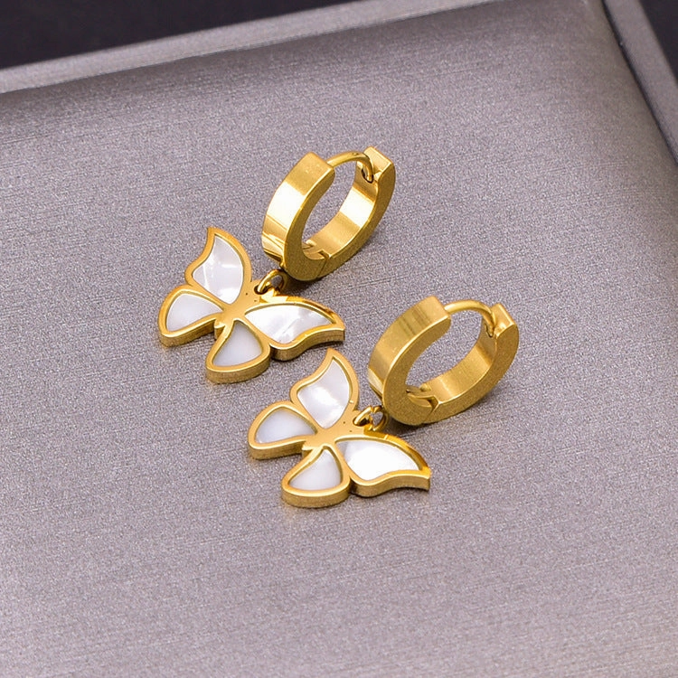 Wholesale Blade Chains, Shell Butterfly Collarbone Chains, Female Titanium Steel Non Fading Bracelets, Earrings, Golden Butterfly Sets