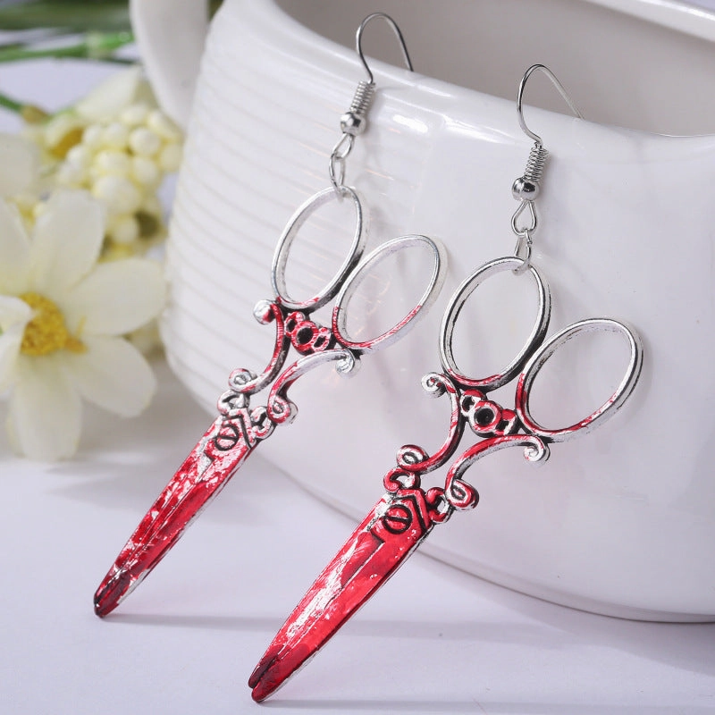 Wholesale Blood Horror Halloween Scissors Axe Knife Earrings