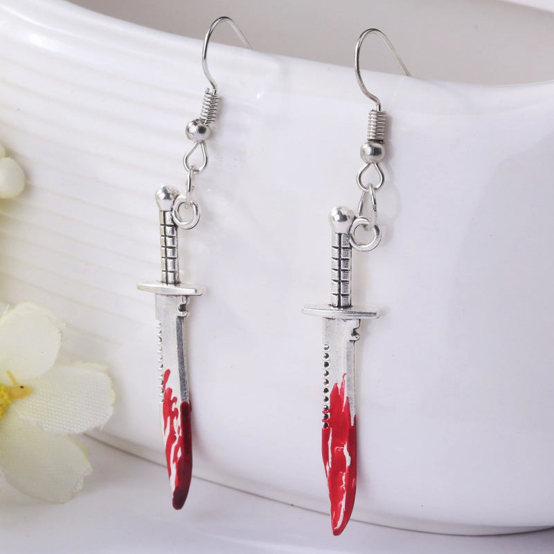 Wholesale Blood Horror Halloween Scissors Axe Knife Earrings