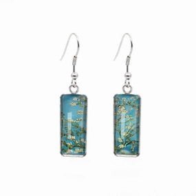 Wholesale Blooming Apricot Blossom Time Gemstone Rectangular Glass Earrings