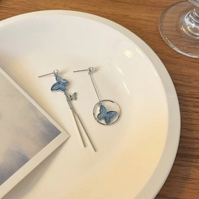 Wholesale Blue Butterfly Alloy Earrings