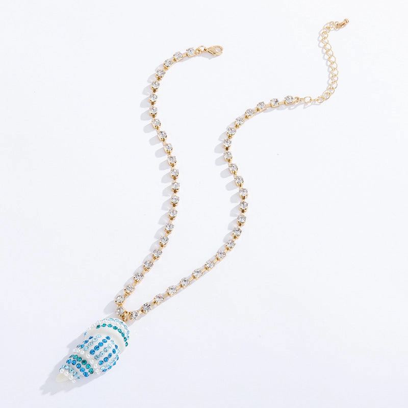 Wholesale Blue Coast Conch Diamond Summer Ocean Set  Alloy Necklace