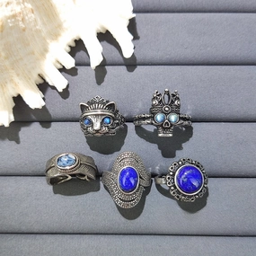 Wholesale Blue Crystal Cat Skull Adjustable Finger Ring