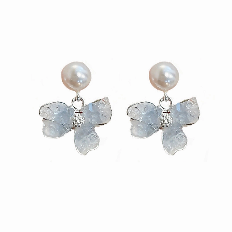 Wholesale Blue Crystal Flower Butterfly Alloy Earrings