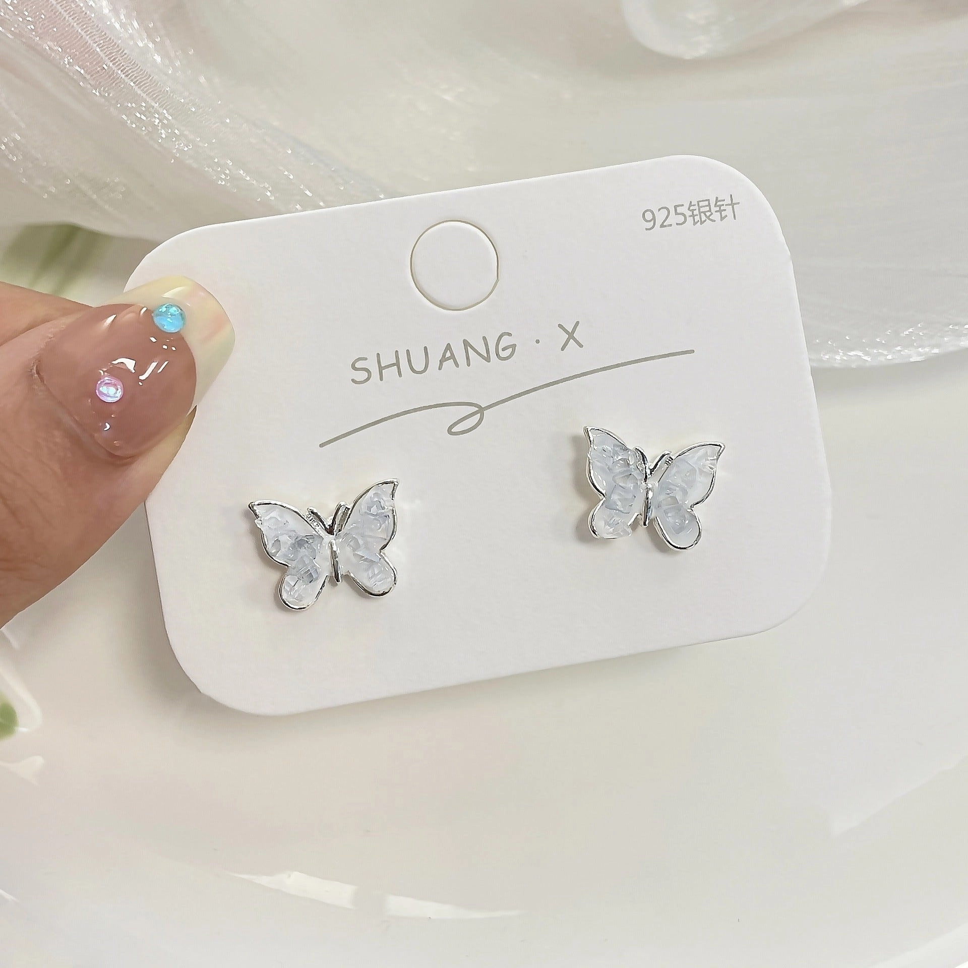 Wholesale Blue Crystal Flower Butterfly Alloy Earrings