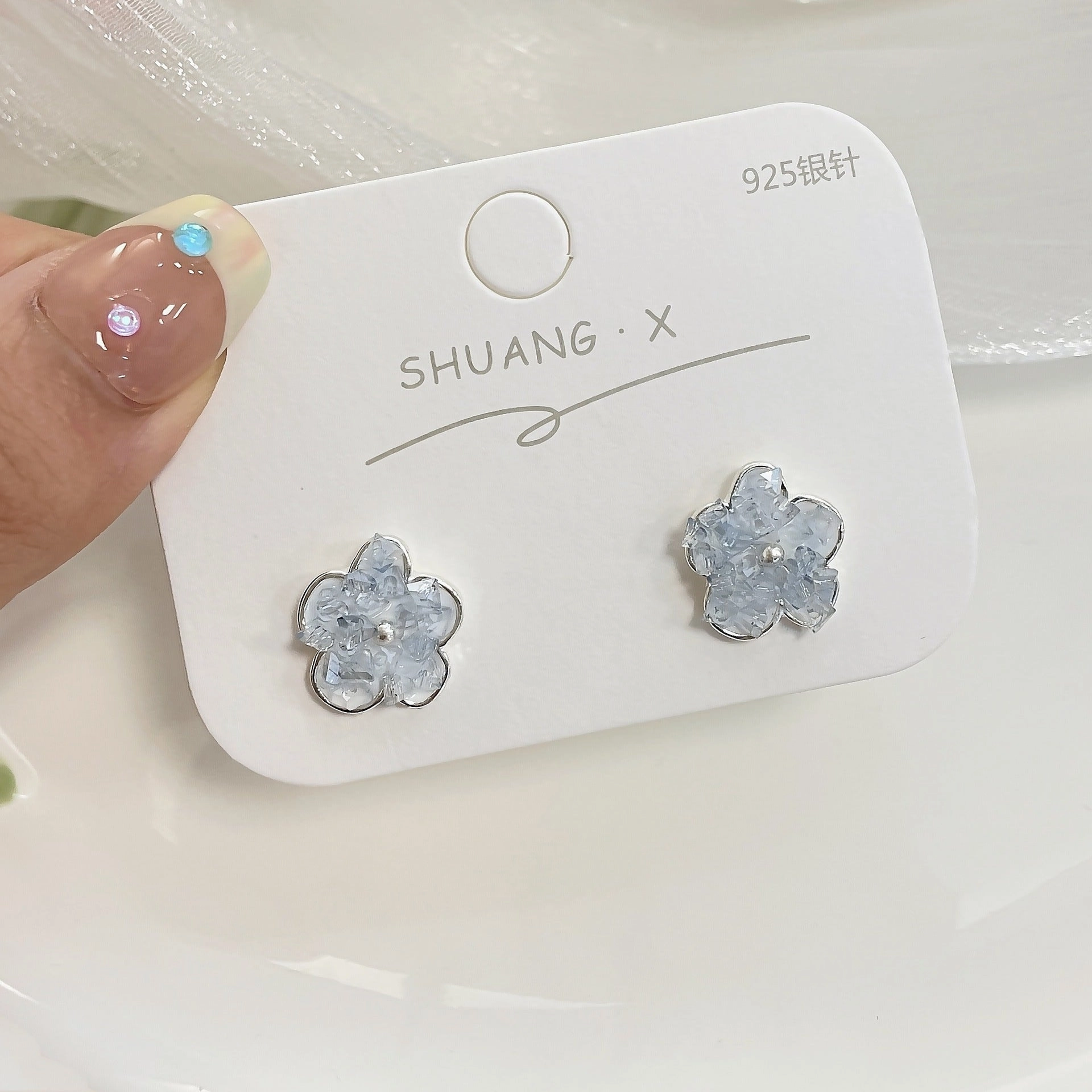 Wholesale Blue Crystal Flower Butterfly Alloy Earrings