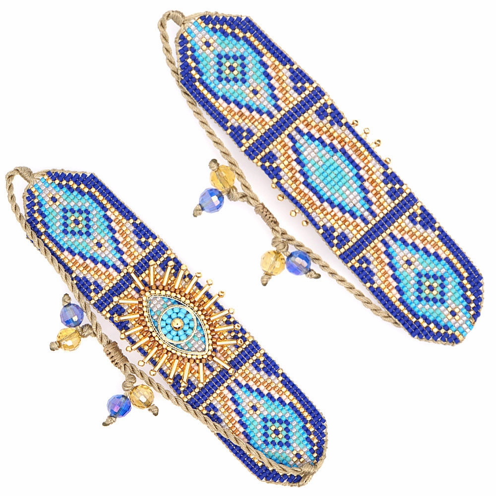 Wholesale Blue Devil's Eye Ethnic Miyuki Beads Bracelet