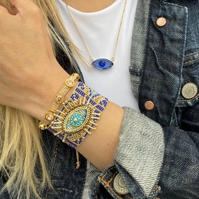 Wholesale Blue Devil's Eye Ethnic Miyuki Beads Bracelet