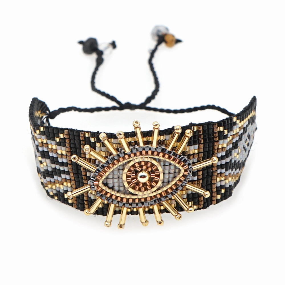 Wholesale Blue Devil's Eye Ethnic Miyuki Beads Bracelet
