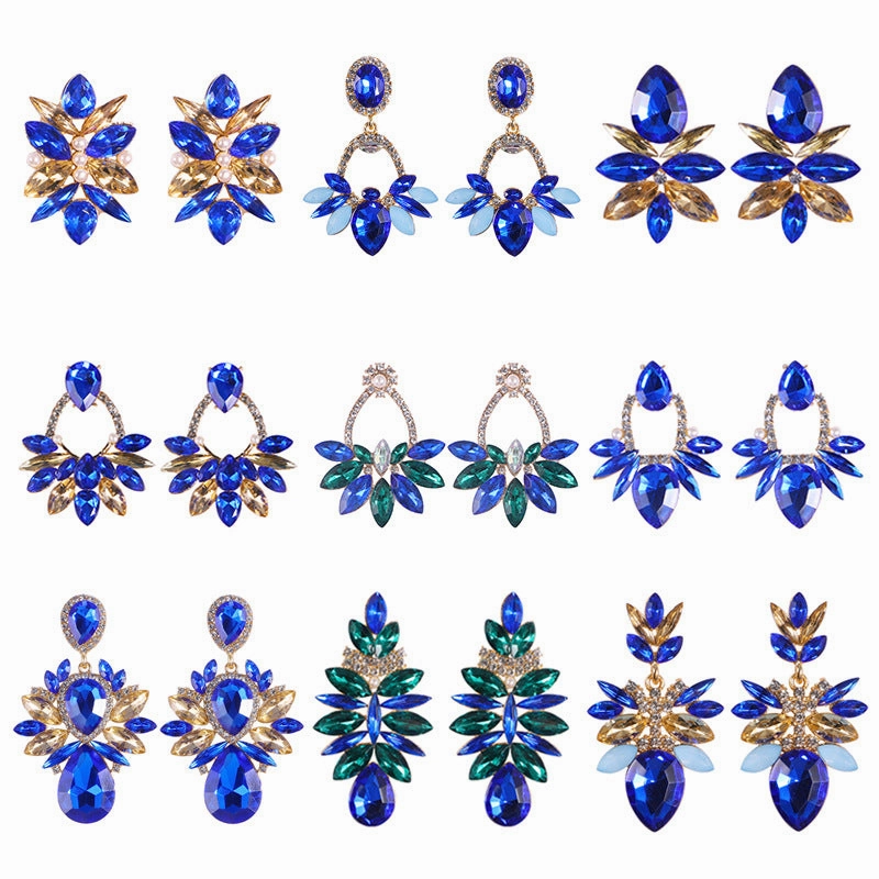 Wholesale Blue Diamond Series Retro Large Grain Sapphire Earrings