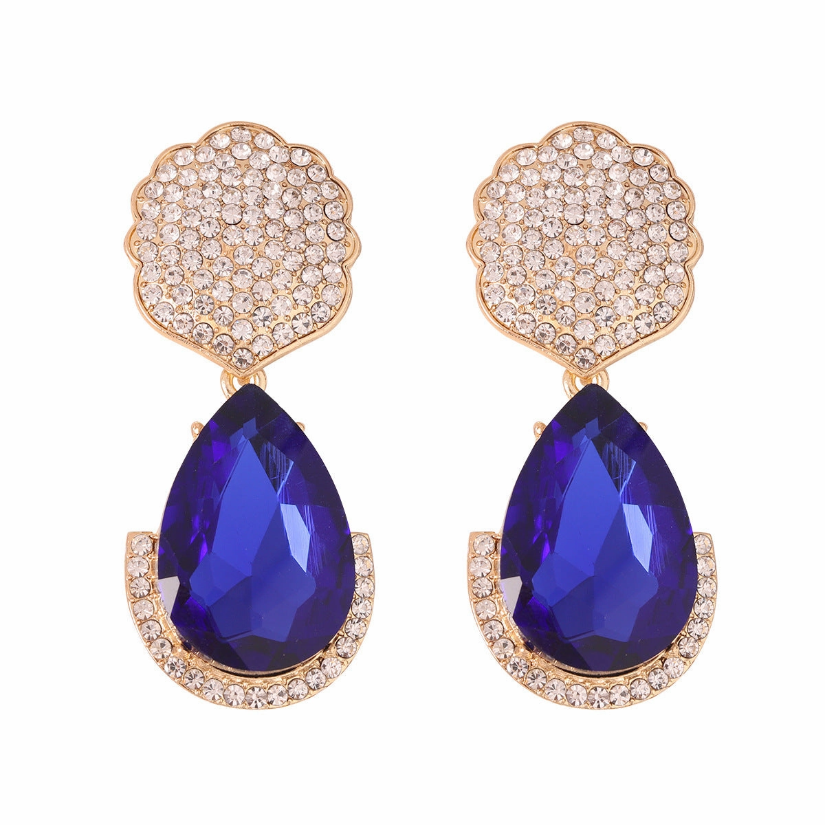 Wholesale Blue Diamond Series Retro Large Grain Sapphire Earrings