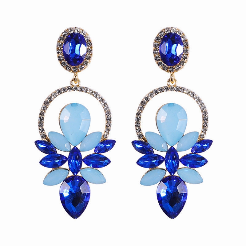 Wholesale Blue Diamond Series Retro Large Grain Sapphire Earrings