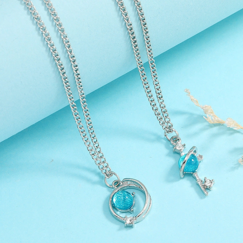 Wholesale Blue Diamond Star Universe Planet Diamond Necklace Clavicle Chain