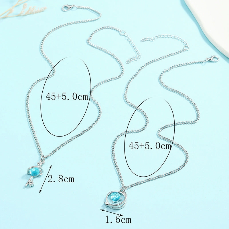 Wholesale Blue Diamond Star Universe Planet Diamond Necklace Clavicle Chain