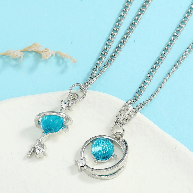 Wholesale Blue Diamond Star Universe Planet Diamond Necklace Clavicle Chain