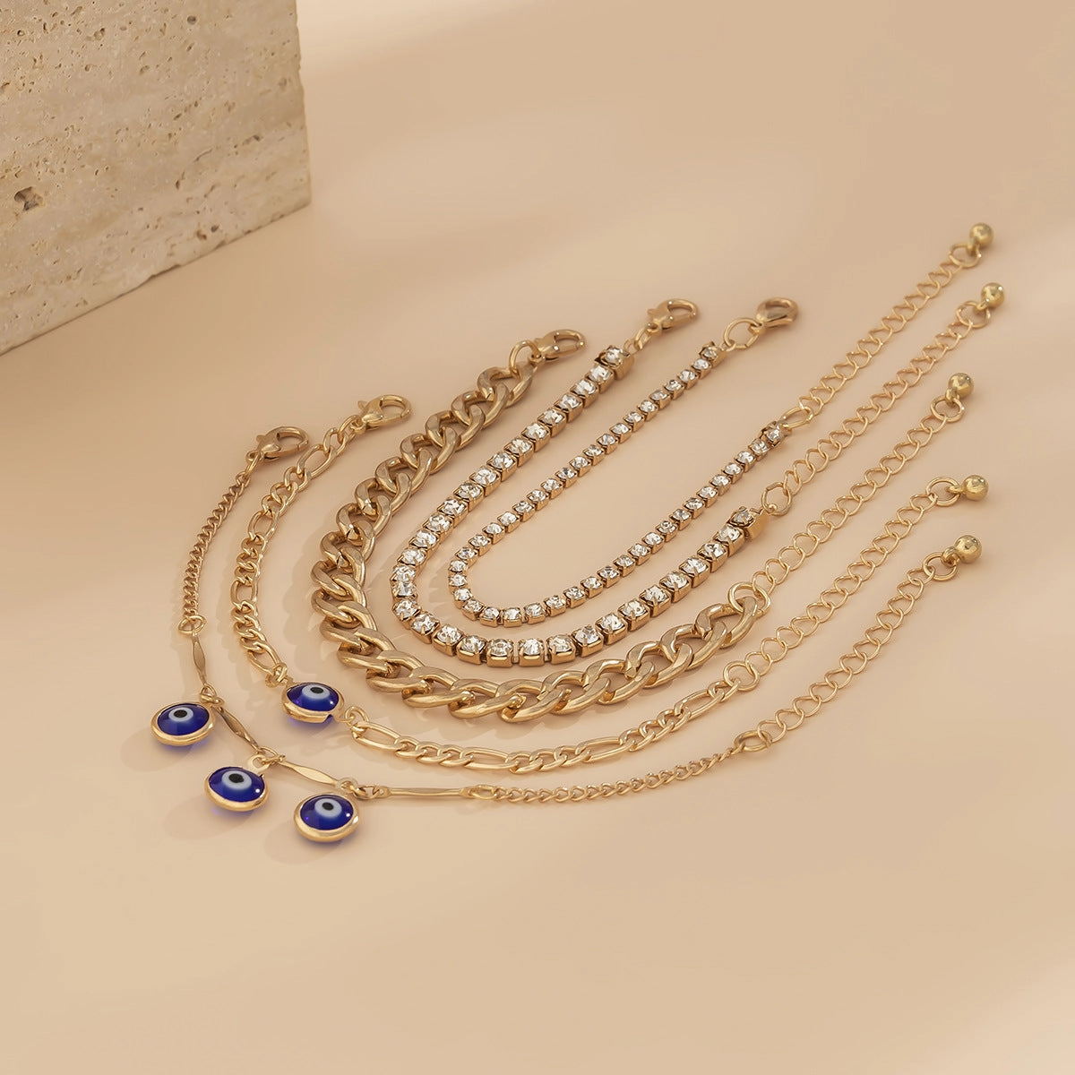 Wholesale Blue Evil Eye Iron Layered Bracelet Set