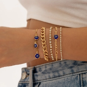 Wholesale Blue Evil Eye Iron Layered Bracelet Set