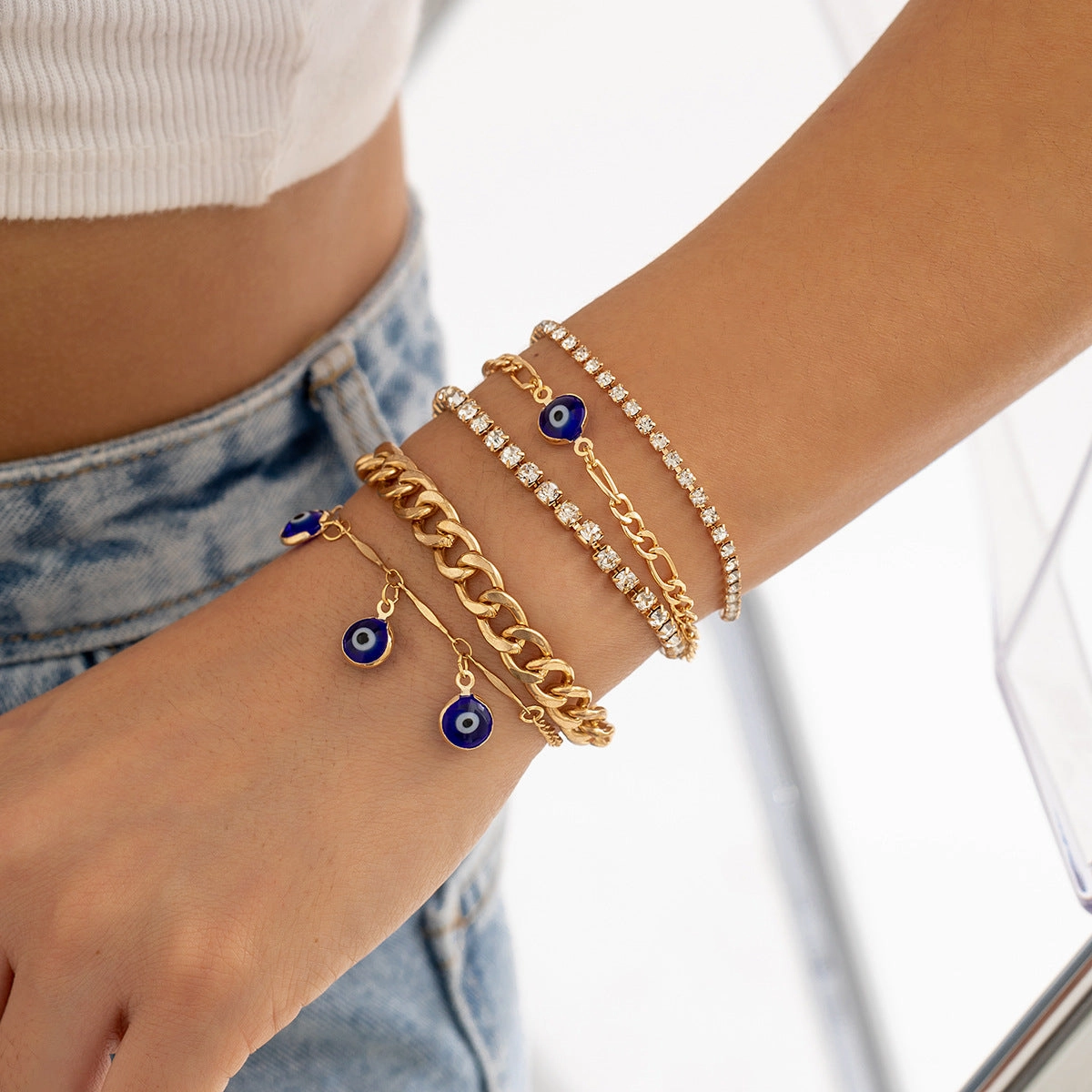 Wholesale Blue Evil Eye Iron Layered Bracelet Set