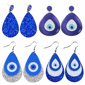 Wholesale Blue Eye Leather Earrings
