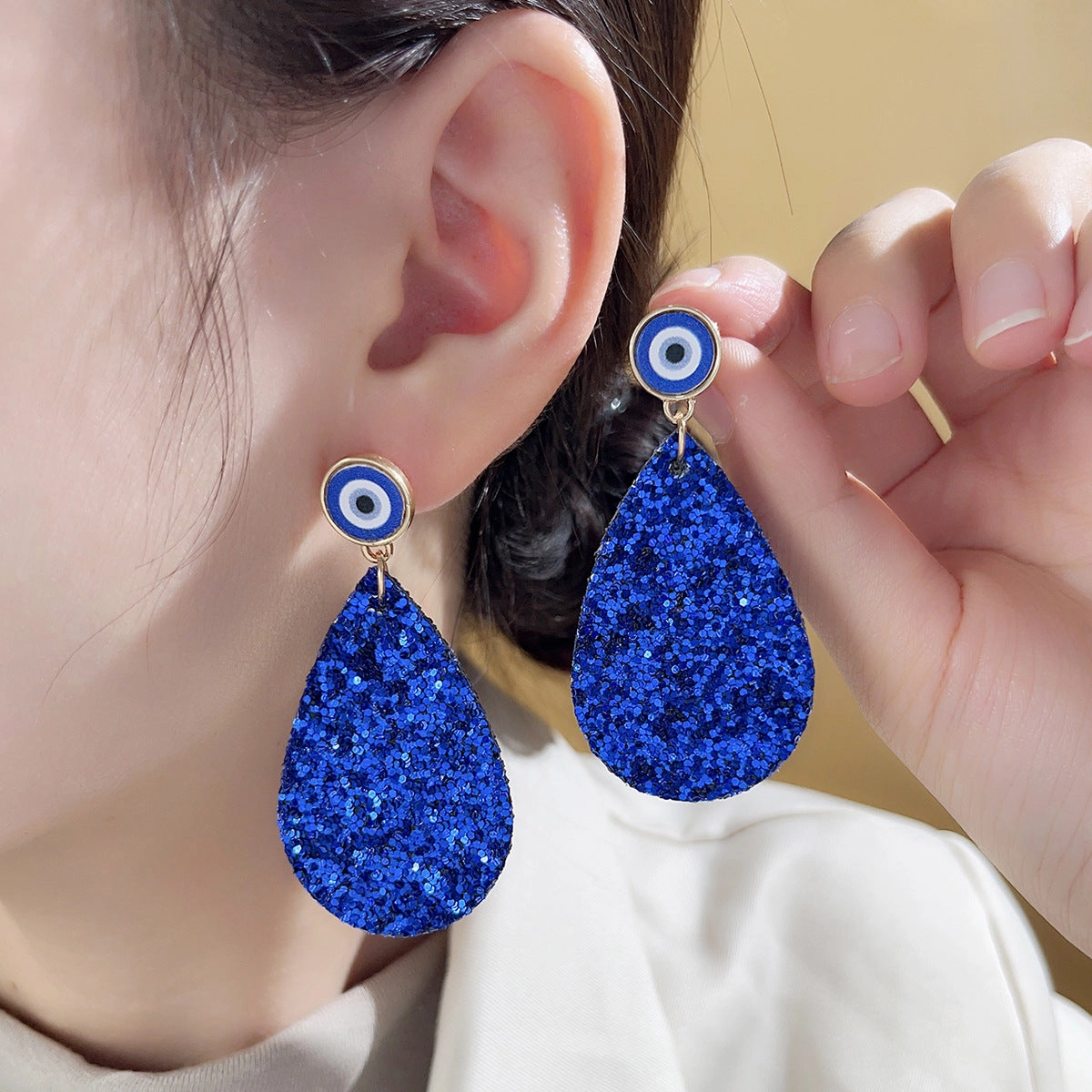 Wholesale Blue Eye Leather Earrings