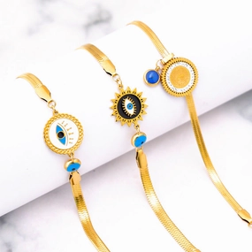 Wholesale Blue Eyes Bracelet Titanium Steel Flower Sun Sticky Diamond Portrait Round Bracelet