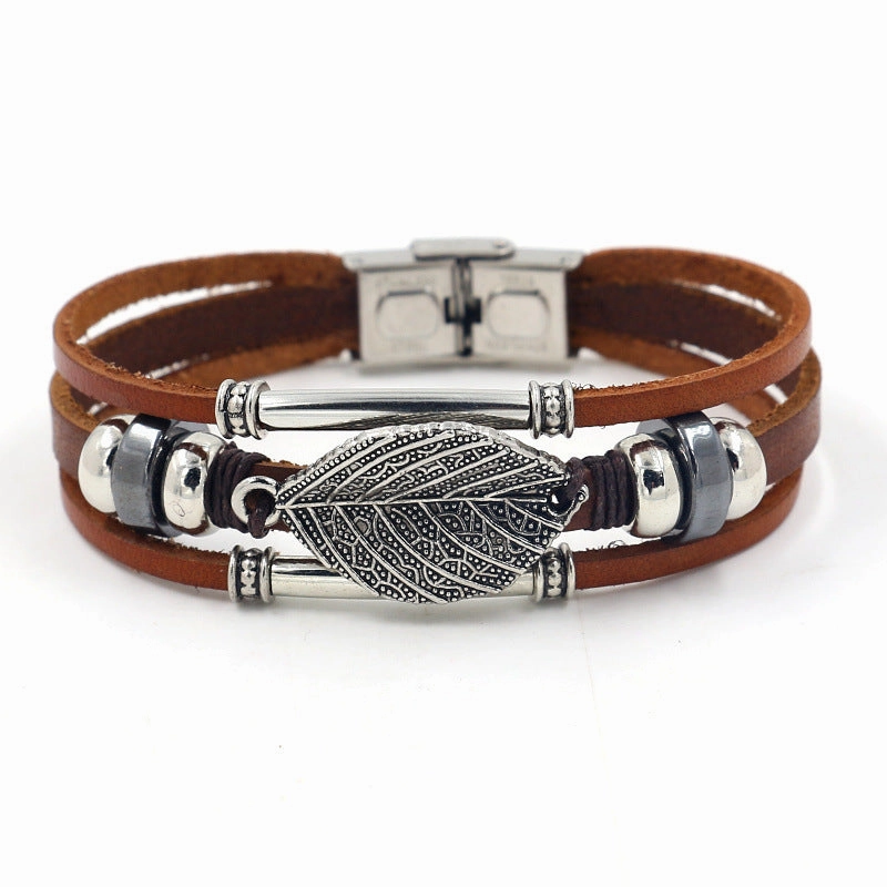 Wholesale blue eyes elephant skin multi-layered beaded braided bracelet stainless steel bracelet