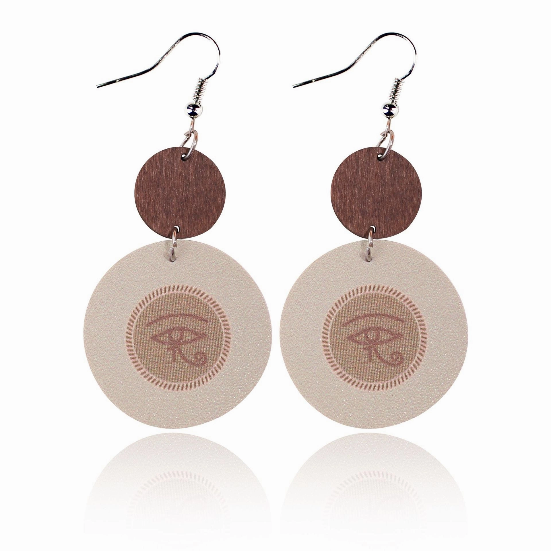Wholesale Blue Eyes Round Wood Block Leather Earrings