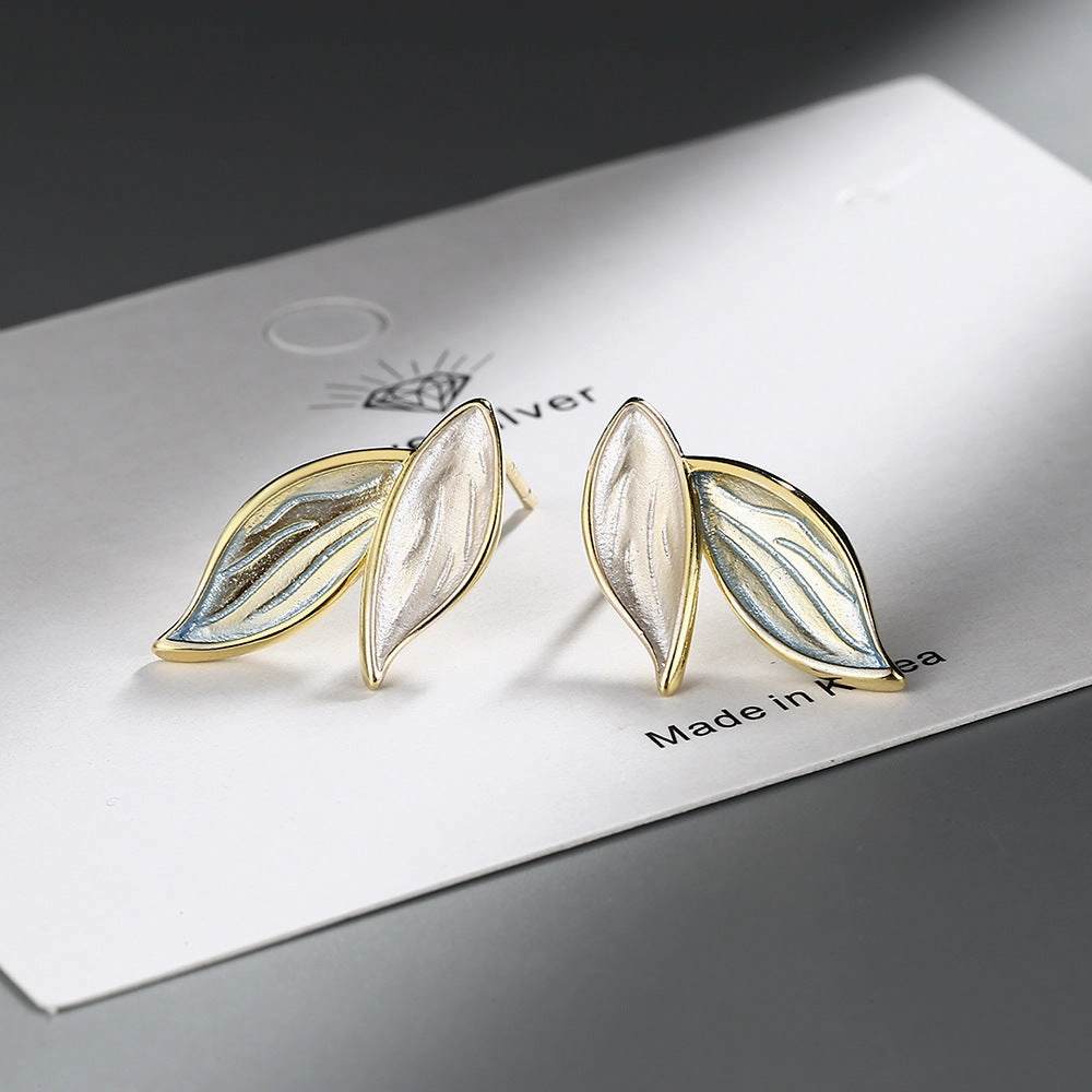 Wholesale Blue Leaf Two Tone Copper Earrings
