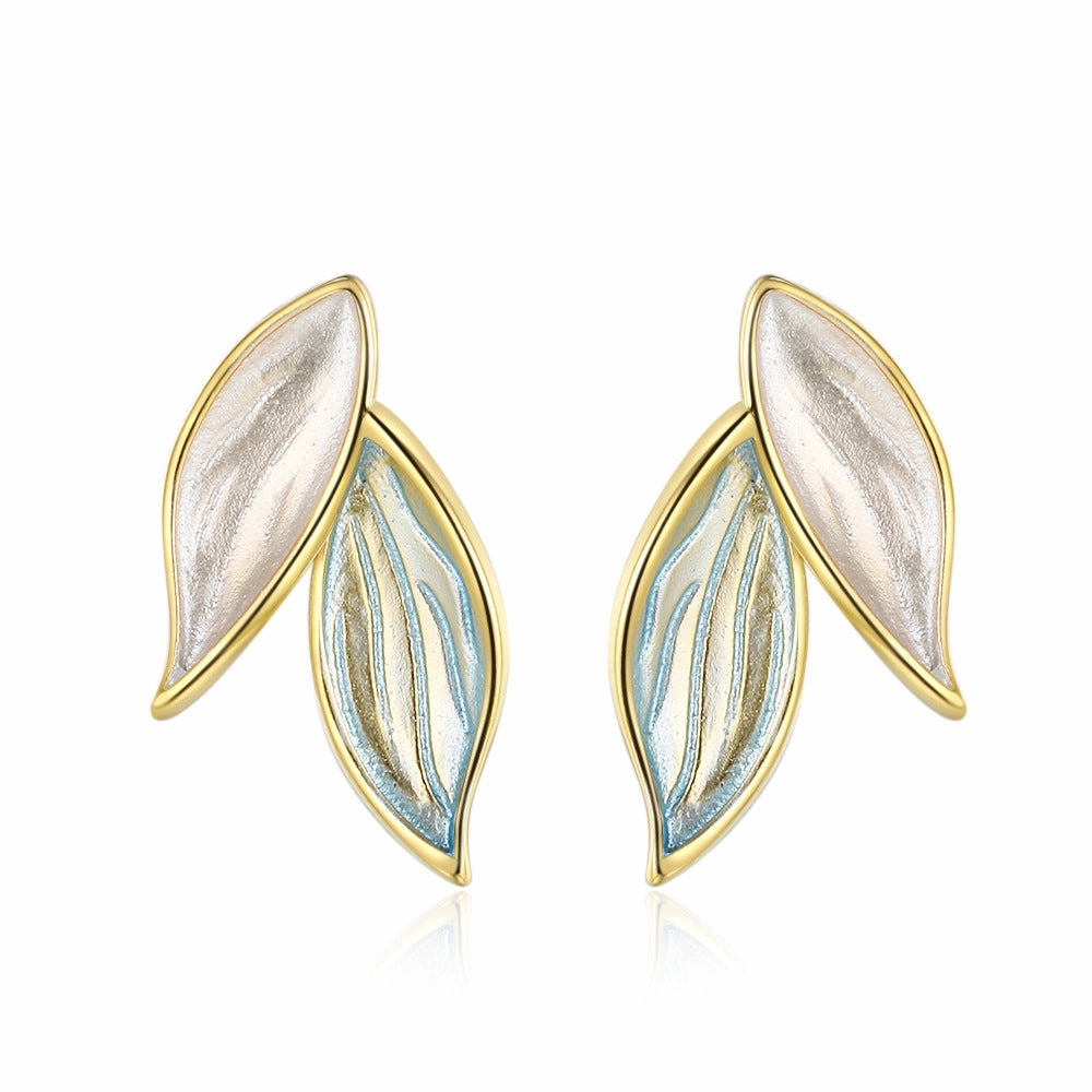 Wholesale Blue Leaf Two Tone Copper Earrings