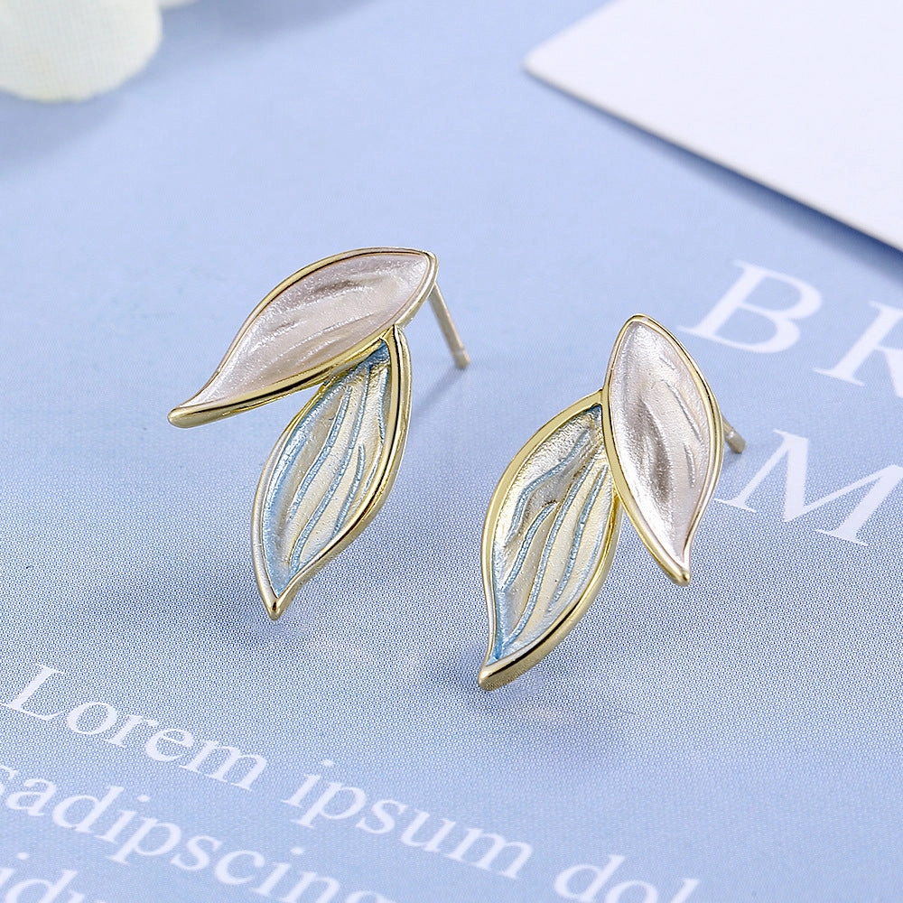 Wholesale Blue Leaf Two Tone Copper Earrings