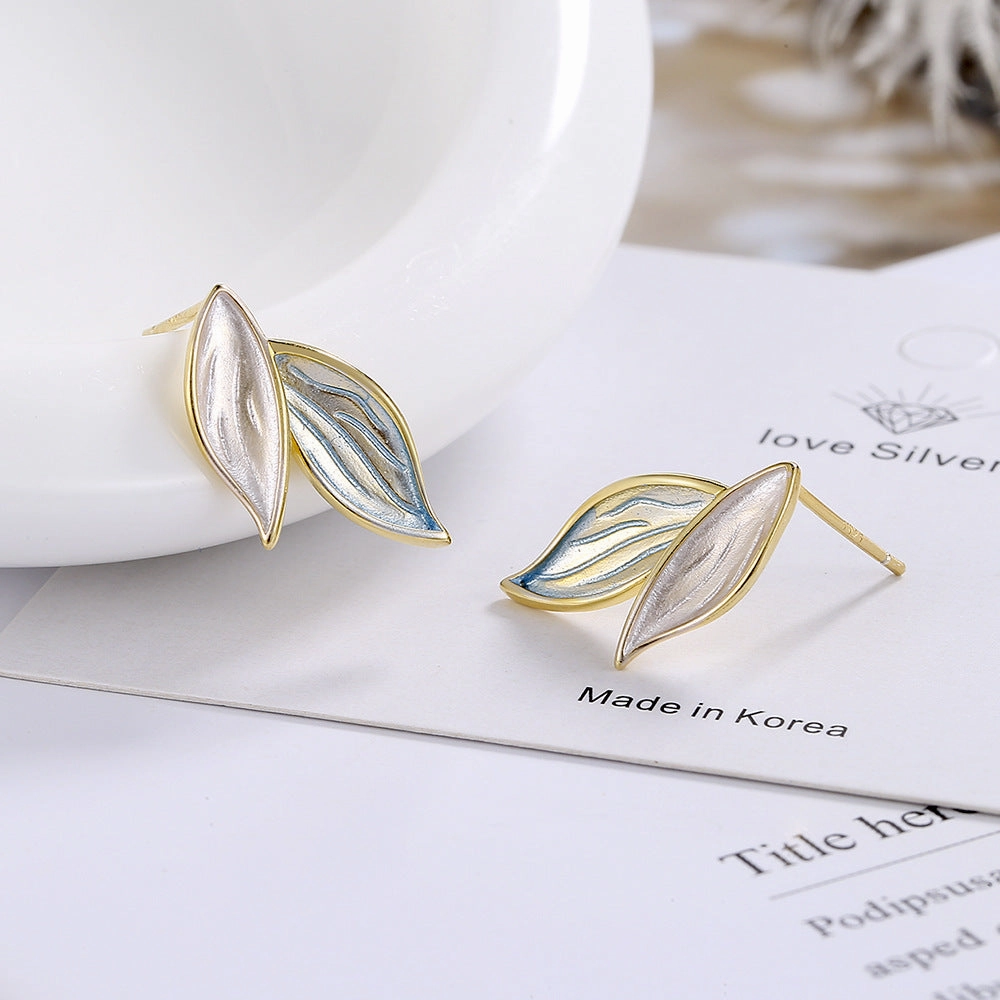 Wholesale Blue Leaf Two Tone Copper Earrings