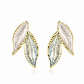 Wholesale Blue Leaf Two Tone Copper Earrings