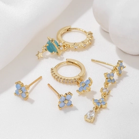 Wholesale Blue Opale Flowers Set of Five Earrings