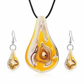Wholesale Blue Orange Messy Silk Flat Water Drop Glass Ethnic Style Necklace