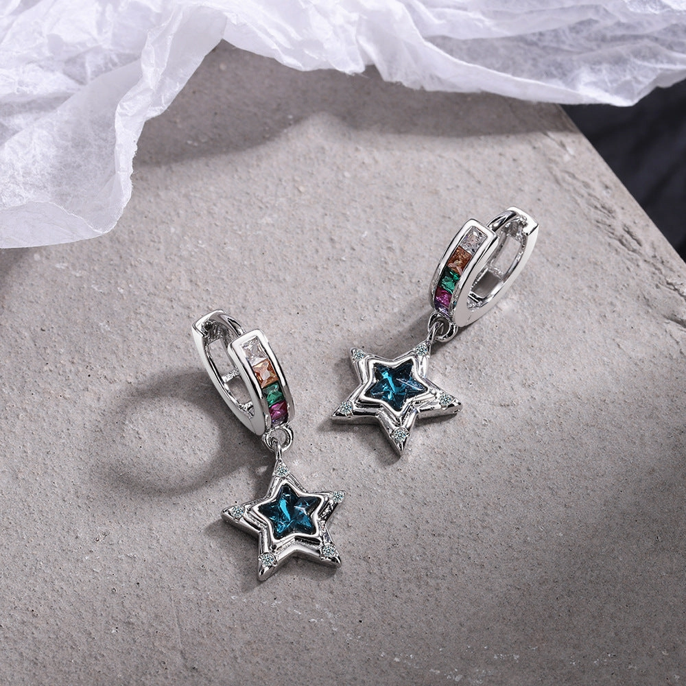 Wholesale Blue Pentagram Diamond Copper Earrings