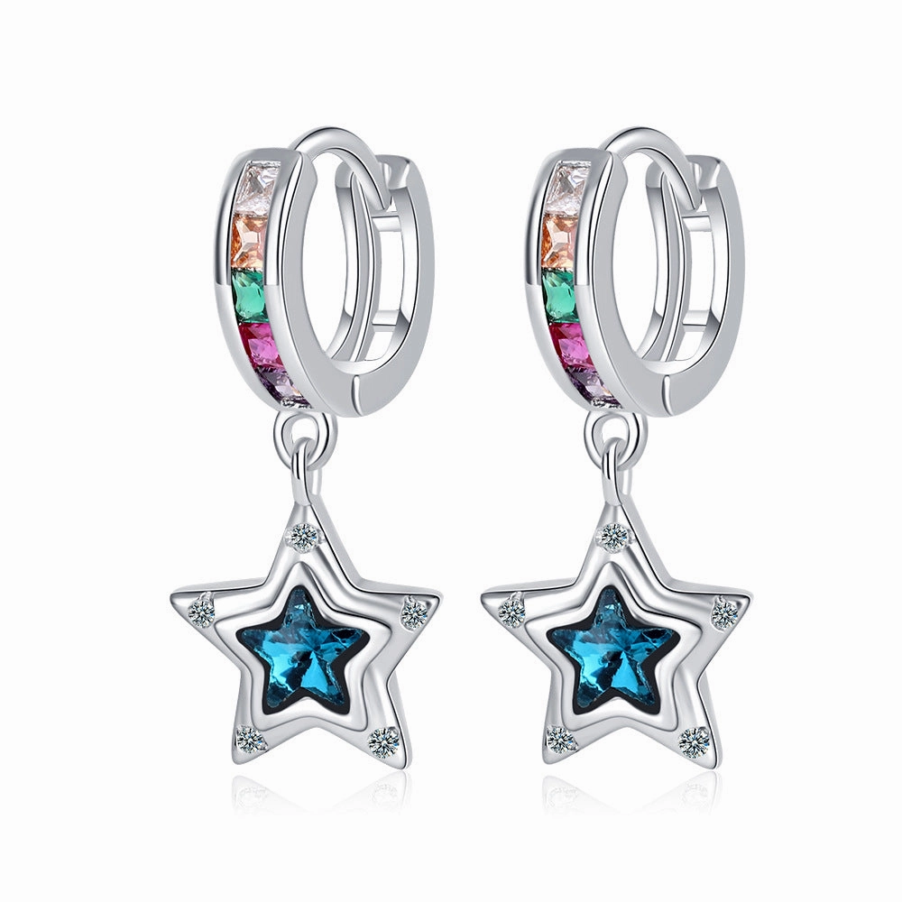 Wholesale Blue Pentagram Diamond Copper Earrings