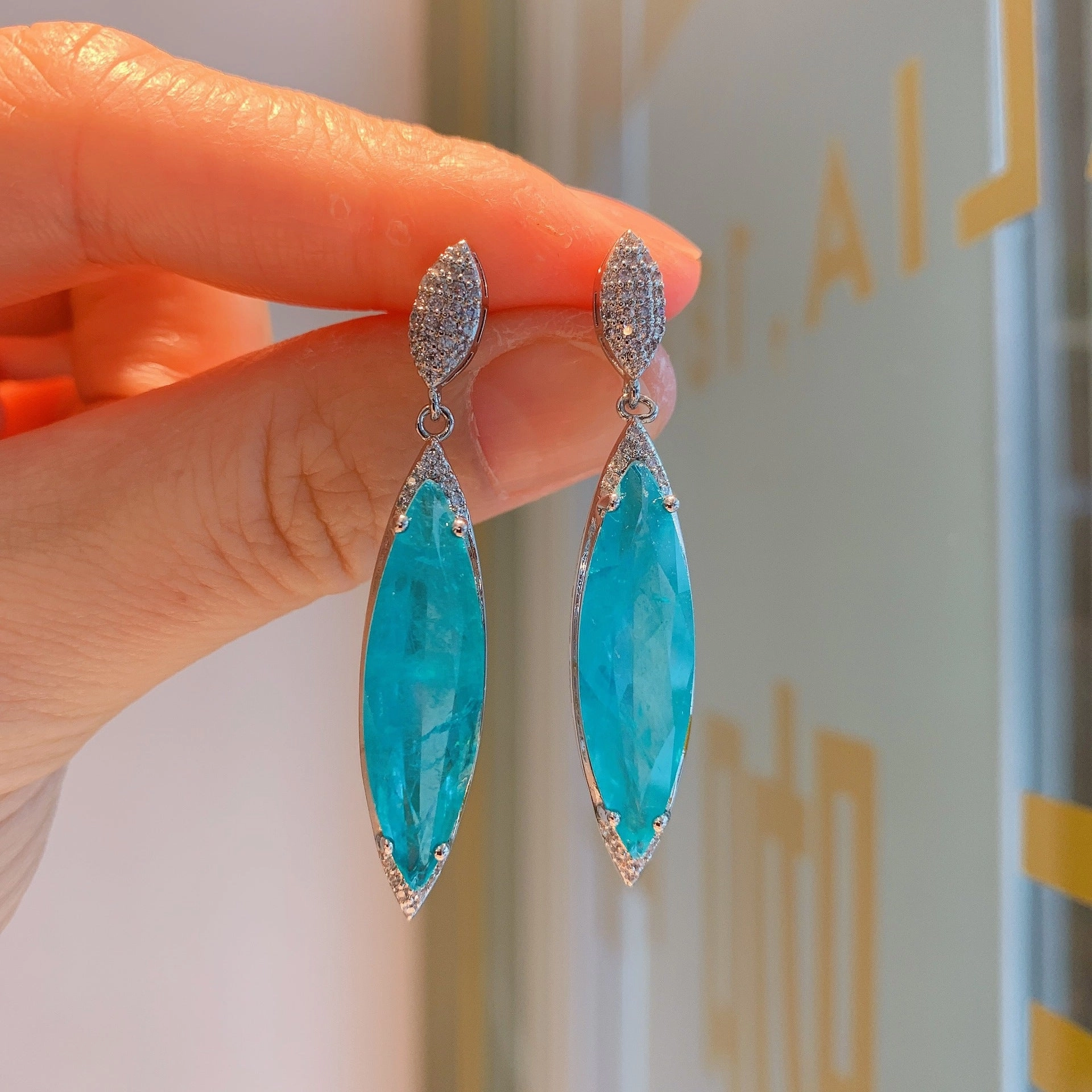 Wholesale Blue Simulated Paraiba Earrings Necklace Jewelry Set