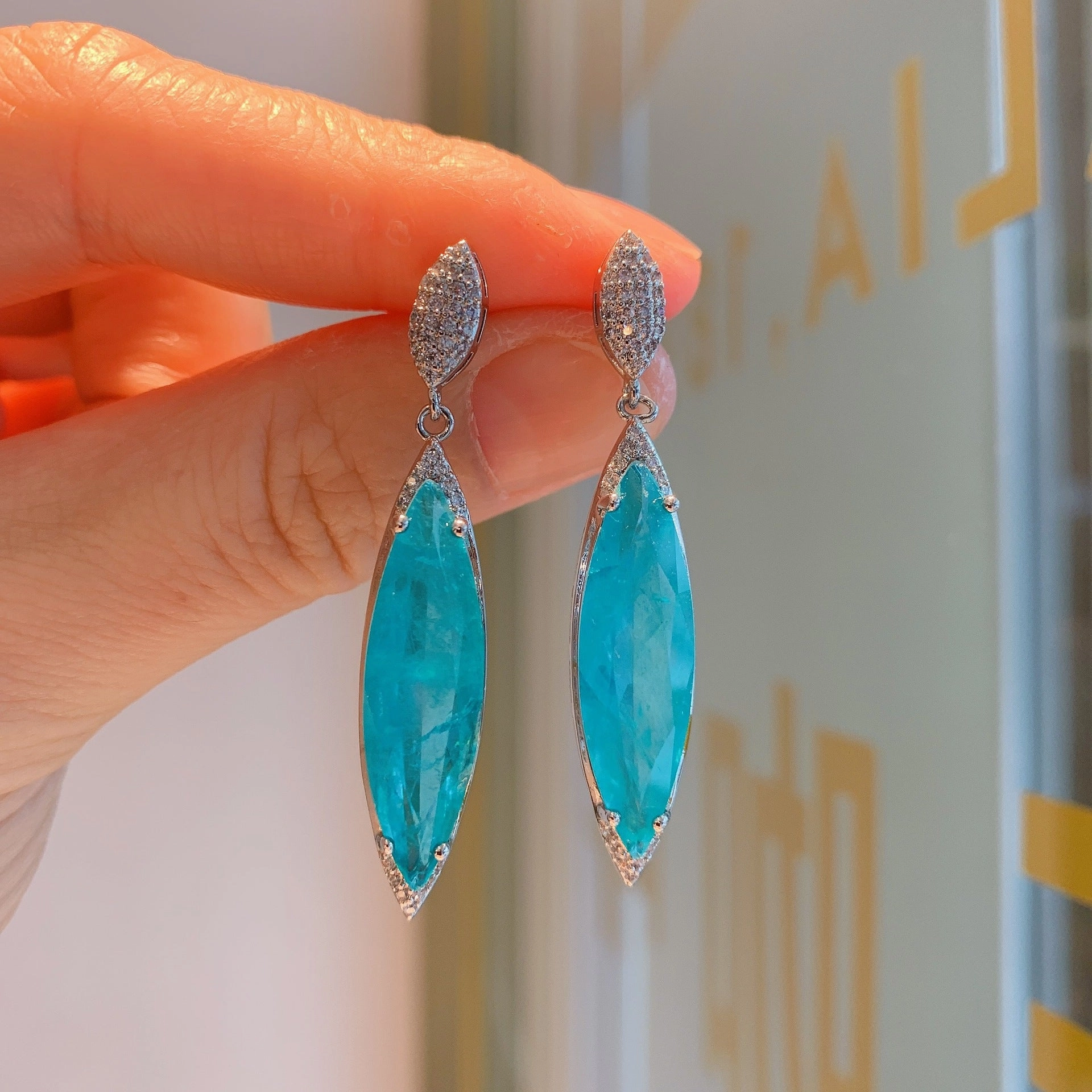 Wholesale Blue Simulated Paraiba Earrings Necklace Jewelry Set