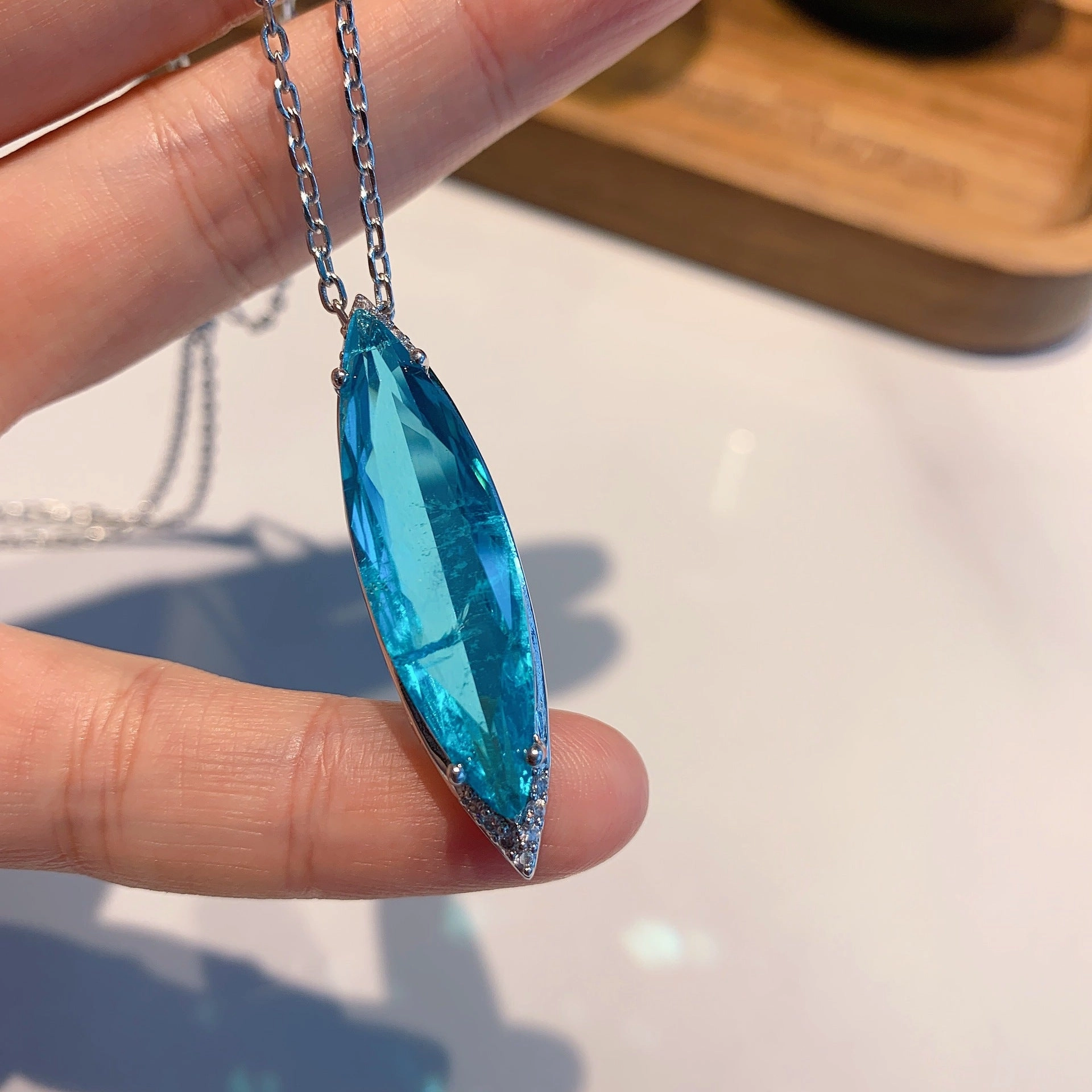 Wholesale Blue Simulated Paraiba Earrings Necklace Jewelry Set