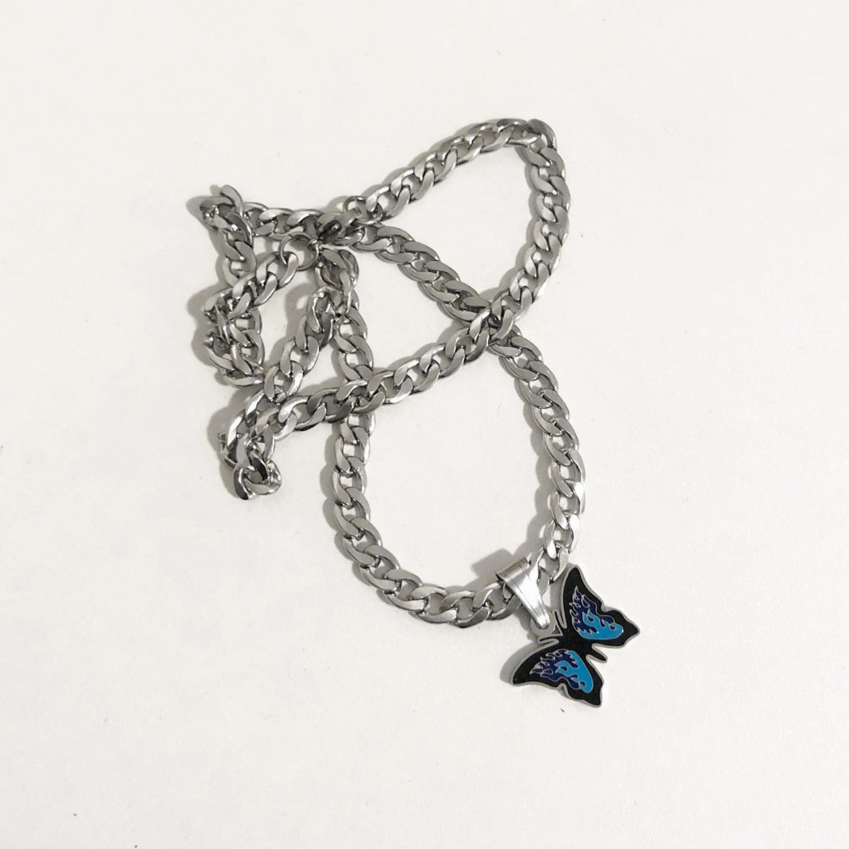 Wholesale Blue Titanium Steel Butterfly Necklaces
