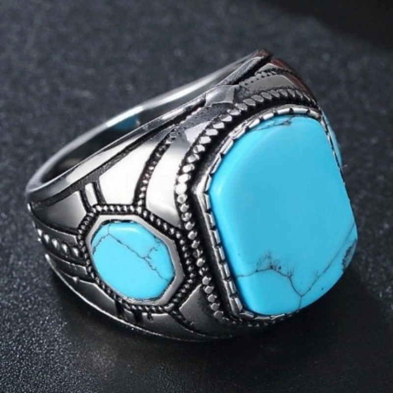 Wholesale Blue Turquoise Vintage Personalized Silver Rings